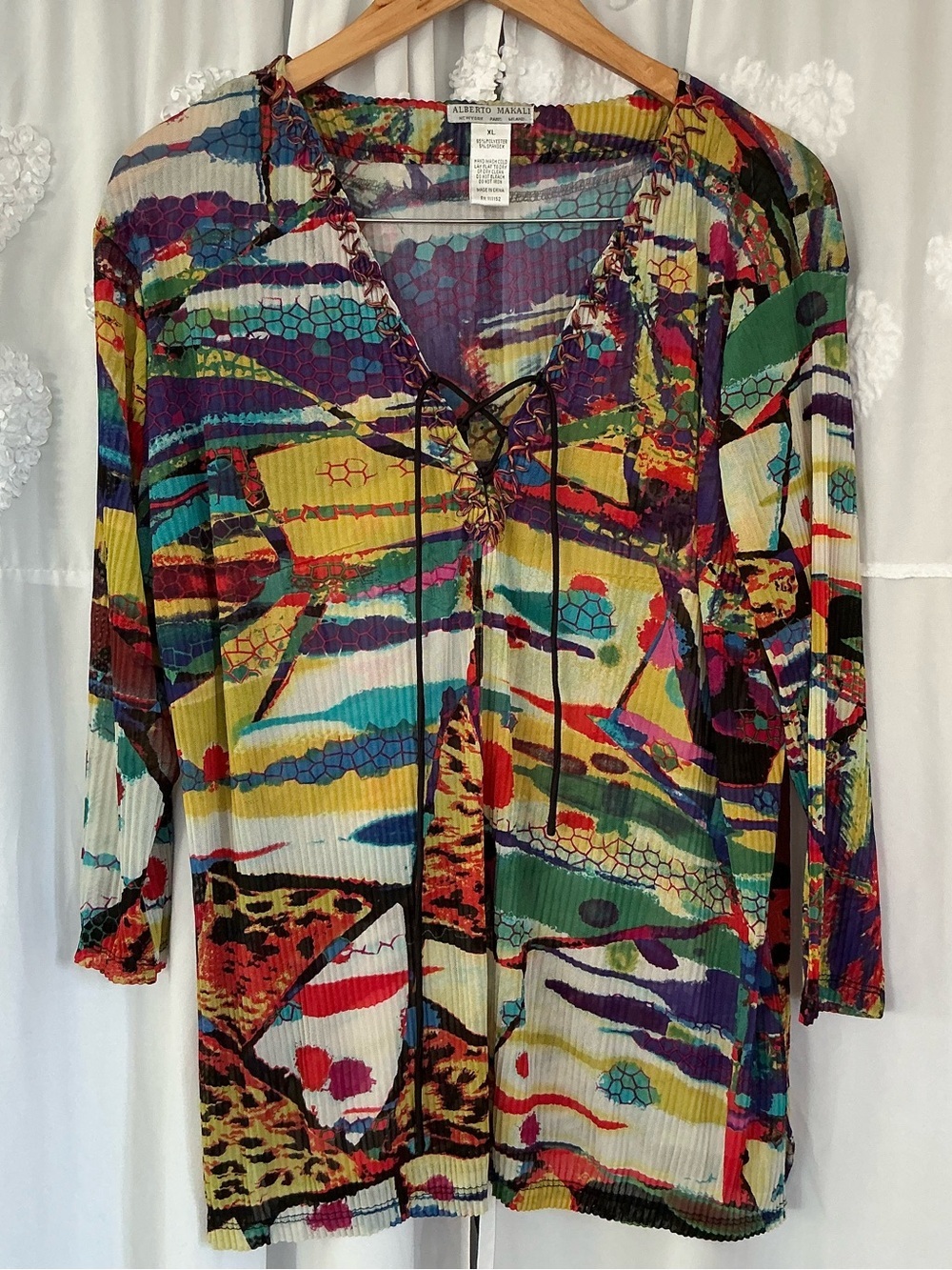 Tunic Alberto Makali Lace Up Mesh Blouse 3/4 Sleeve Y2K Art To Wear Fairy SizeXL